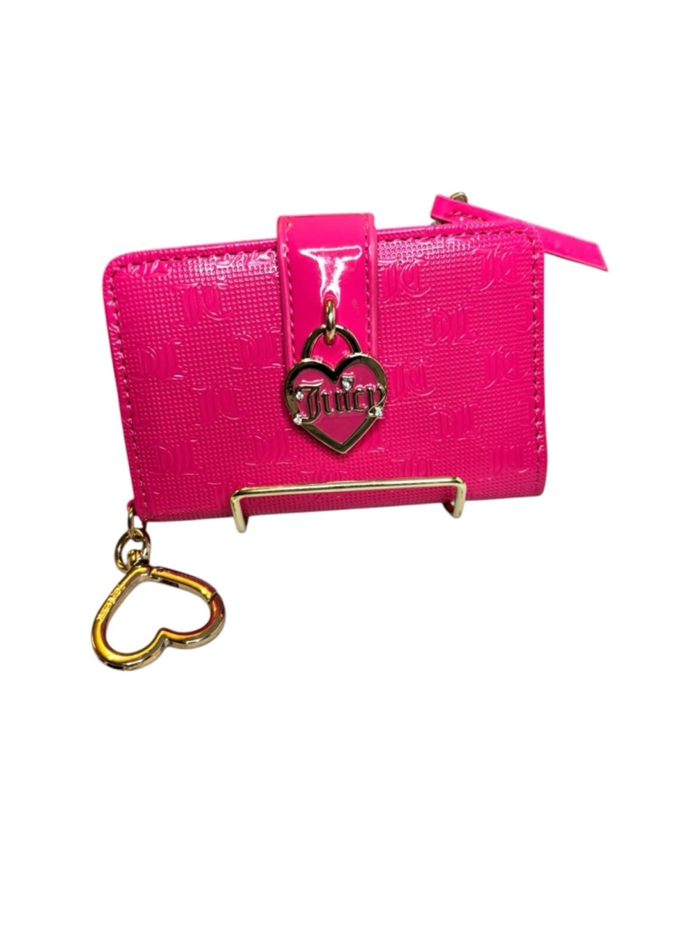 Juicy Couture Hot Pink Mini Wallet Keychain, Heart Charm Zip Coin - Picture 7 of 7